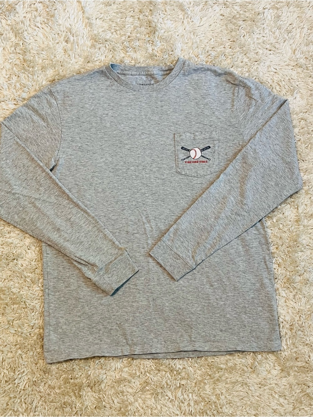 Vineyard Vines Men’s Long-Sleeve Baseball Themed Tee - Heather Gray